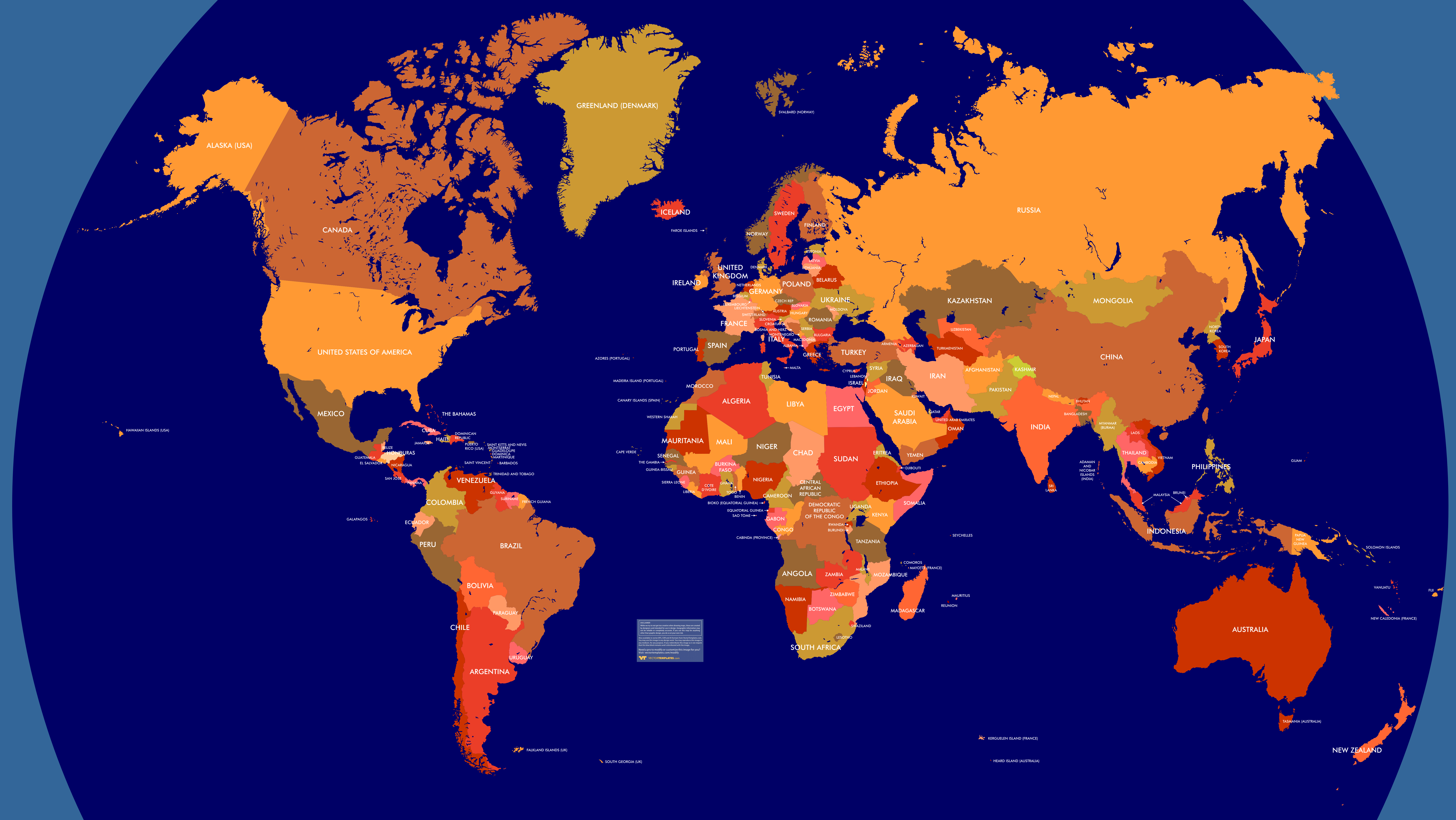 A Map Of The World With Country Names Labeled Topographic Map Of Usa